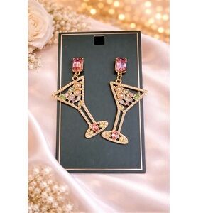Elegant Gold and Pink Cocktail Martini Earrings